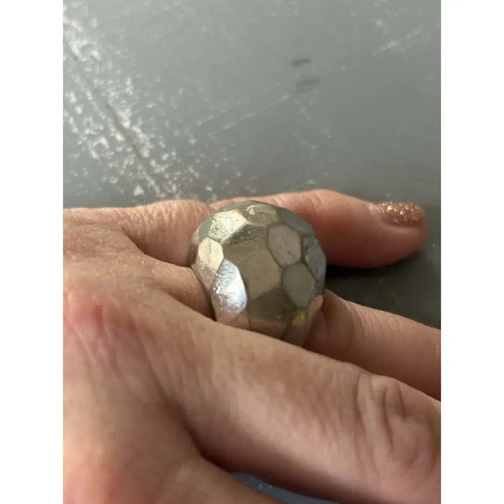Alexis Bittar Gold Wash Silver Tone Honeycomb Dome Ring Statement Sz 7 Y2K